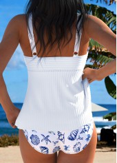 White Mid Waisted Patchwork Marine Life Print Tankini Set | thumb picture 