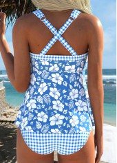 Dusty Blue Mid Waisted Patchwork Floral Print Tankini Set | thumb picture 