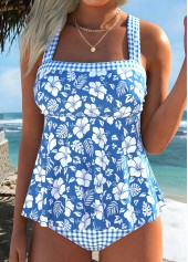 Dusty Blue Mid Waisted Patchwork Floral Print Tankini Set | thumb picture 