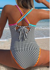 Black Mid Waisted Patchwork Gingham Print Tankini Set | thumb picture 