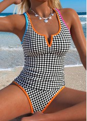 Black Mid Waisted Patchwork Gingham Print Tankini Set | thumb picture 
