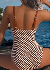 Dark Coffee Bowknot Zebra Stripe Print One Piece Swimwear | thumb picture 