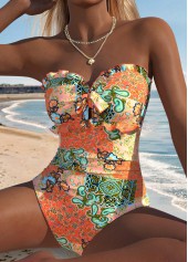 Coral Bowknot Tribal Print One Piece Swimwear | thumb picture 