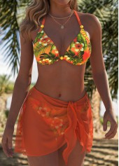 Orange Low Waisted Two-piece Floral Print Bikini Set