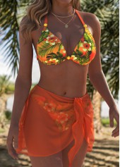 Orange Low Waisted Two-piece Floral Print Bikini Set | thumb picture 