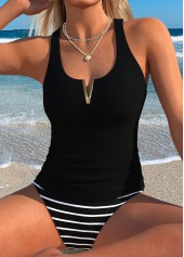Black Mid Waisted Two-piece Striped Tankini Set | thumb picture 