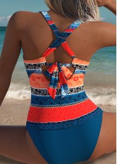 Dark Blue Mid Waisted Lace Up Tankini Set | thumb picture 
