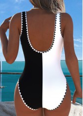 Black Patchwork V-Neck One Piece Swimwear | thumb picture 