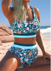 Peacock Blue Mid Waisted Pull On Bikini Set | thumb picture 