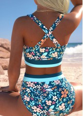 Peacock Blue Mid Waisted Pull On Bikini Set | thumb picture 