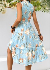 Light Blue Floral Print Smocked Sleeveless Dress | thumb picture 