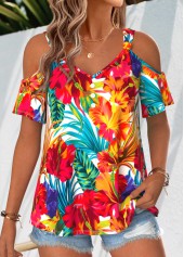 Multi Color Floral Print Twist Short Sleeve T Shirt | thumb picture 