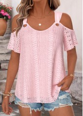 Pink Cut Out Short Sleeve Scoop Neck T Shirt