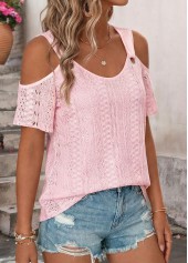 Pink Cut Out Short Sleeve Scoop Neck T Shirt | thumb picture 