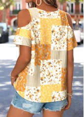 Yellow Patchwork Cut Out Short Sleeve T Shirt | thumb picture 