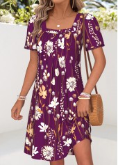 Dark Reddish Purple Floral Print Short Tummy Coverage Dress | thumb picture 