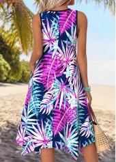 Multi Color Leaf Print Handkerchief Hem Sleeveless Dress | thumb picture 