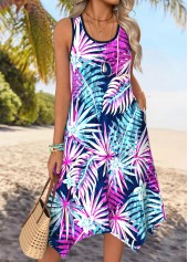 Multi Color Leaf Print Handkerchief Hem Sleeveless Dress | thumb picture 