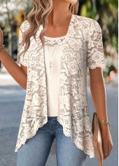 Beige Two-piece Short Sleeve Cardigan and Tank Top | thumb picture 