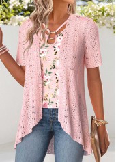 Light Pink Floral Print Fake Two Piece Twinset | thumb picture 