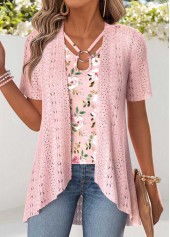 Light Pink Floral Print Fake Two Piece Twinset