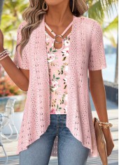 Light Pink Floral Print Fake Two Piece Twinset