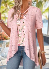 Light Pink Floral Print Fake Two Piece Twinset | thumb picture 