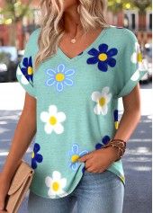 Green Floral Print Patch Pocket Short Sleeve T Shirt | thumb picture 
