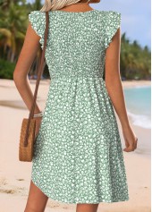 Light Green Ditsy Floral Print Short Smocked Dress | thumb picture 