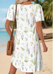 White Floral Print Short Tummy Coverage Square Neck Dress | thumb picture 