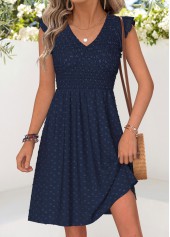 Navy Short Smocked V Neck Dress | thumb picture 