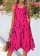 Hot Pink Tie Dye Print Double Side Pockets Dress | thumb picture 