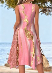 Pink Marble Print Double Side Pockets Sleeveless Dress | thumb picture 