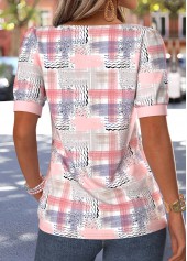 Pink Geometric Print Tummy Coverage Short Sleeve T Shirt | thumb picture 