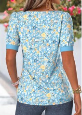 Light Blue Ditsy Floral Print Tummy Coverage T Shirt | thumb picture 