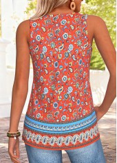 Red Tribal Print Curved Hem Sleeveless Tank Top | thumb picture 