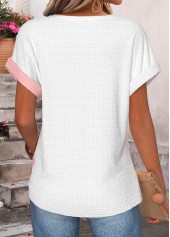 Light Pink Patchwork Short Sleeve V Neck T Shirt | thumb picture 