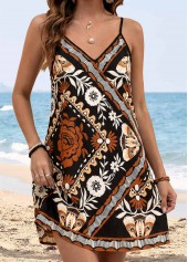 Multi Color Tribal Print Short Tummy Coverage Strappy Dress | thumb picture 