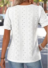 White Patchwork Short Sleeve V Neck T Shirt | thumb picture 