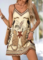 Light Coffee Animal Print Short Tummy Coverage Strappy Dress