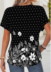 Black Floral Print Tummy Coverage Short Sleeve T Shirt | thumb picture 