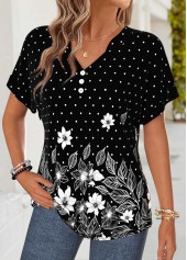 Black Floral Print Tummy Coverage Short Sleeve T Shirt | thumb picture 