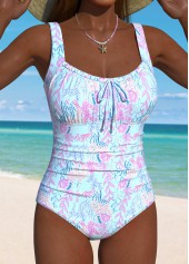 Light Blue Wrap Plants Print One Piece Swimwear | thumb picture 