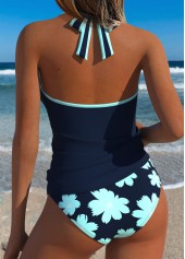 Navy Mid Waisted Two-piece Floral Print Tankini Set | thumb picture 