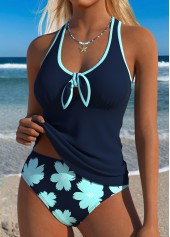 Navy Mid Waisted Two-piece Floral Print Tankini Set | thumb picture 