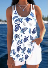 White Mid Waisted Curved Hem Tankini Set
