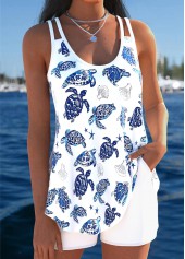 White Mid Waisted Curved Hem Tankini Set | thumb picture 