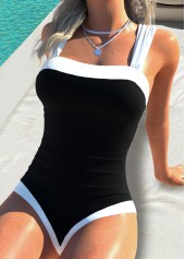 Black Patchwork Bandeau One Piece Swimwear