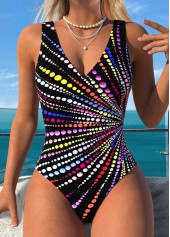 Black Ruched/shirred Dazzle Colorful Print Top and Panty