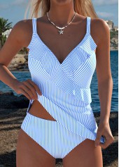 Blue Mid Waisted Two-piece Striped Tankini Set